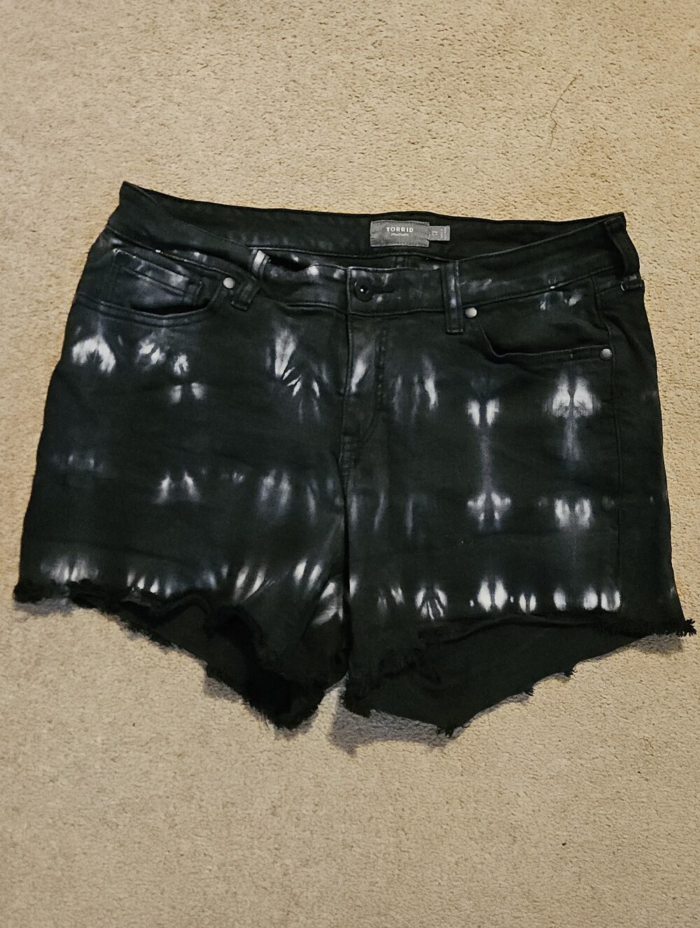 torrid Black and White Tie-Dye Distressed Denim Shorts
